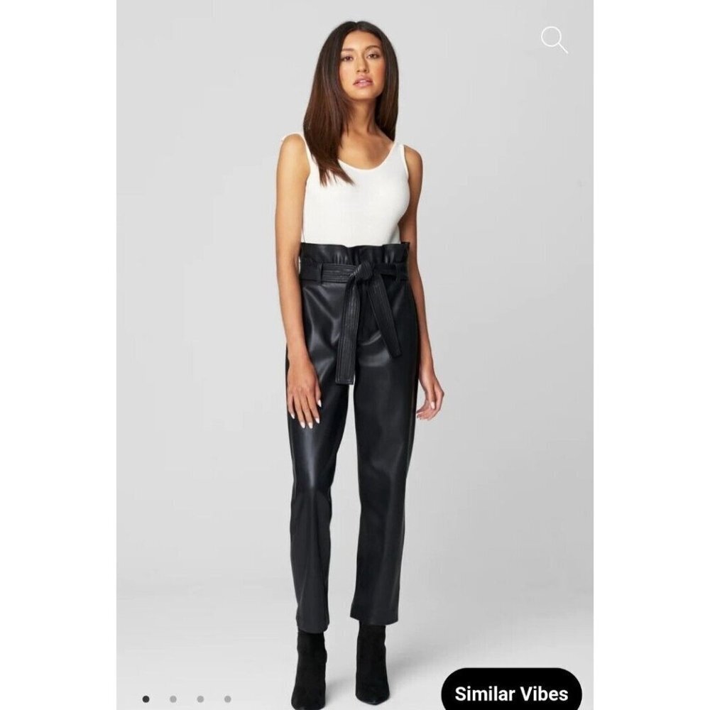 Blanknyc Black Faux Leather Pants Size 29 Pleated Belted Paperbag
